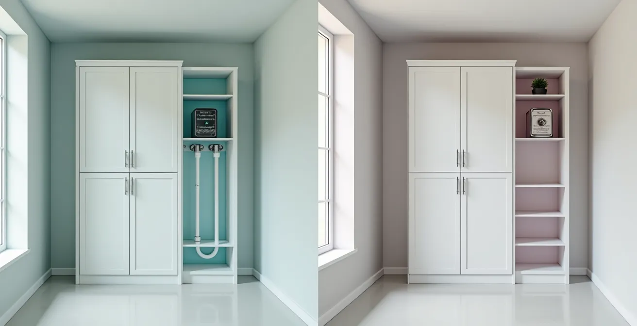 Split view of S-Plan and Y-Plan heating system configurations in UK home