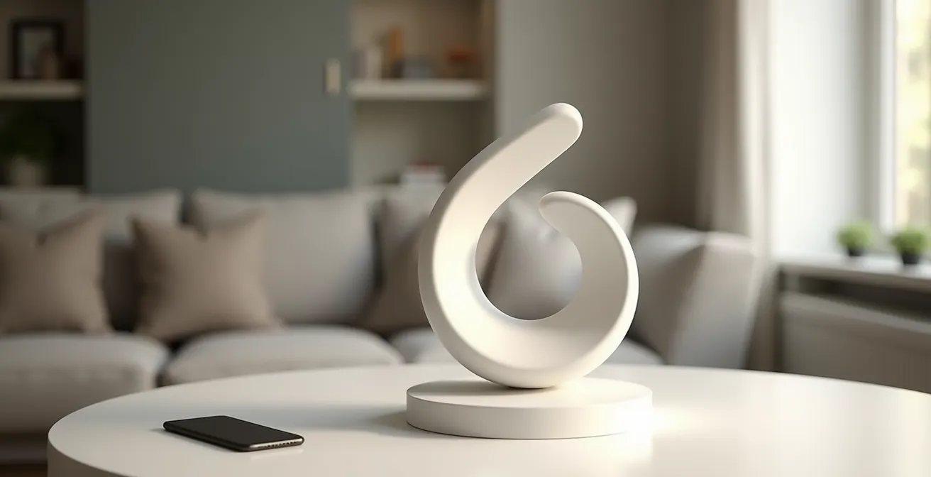 Contemporary ceramic sculpture on a white pedestal, symbolising proper care and documentation for insurance purposes.