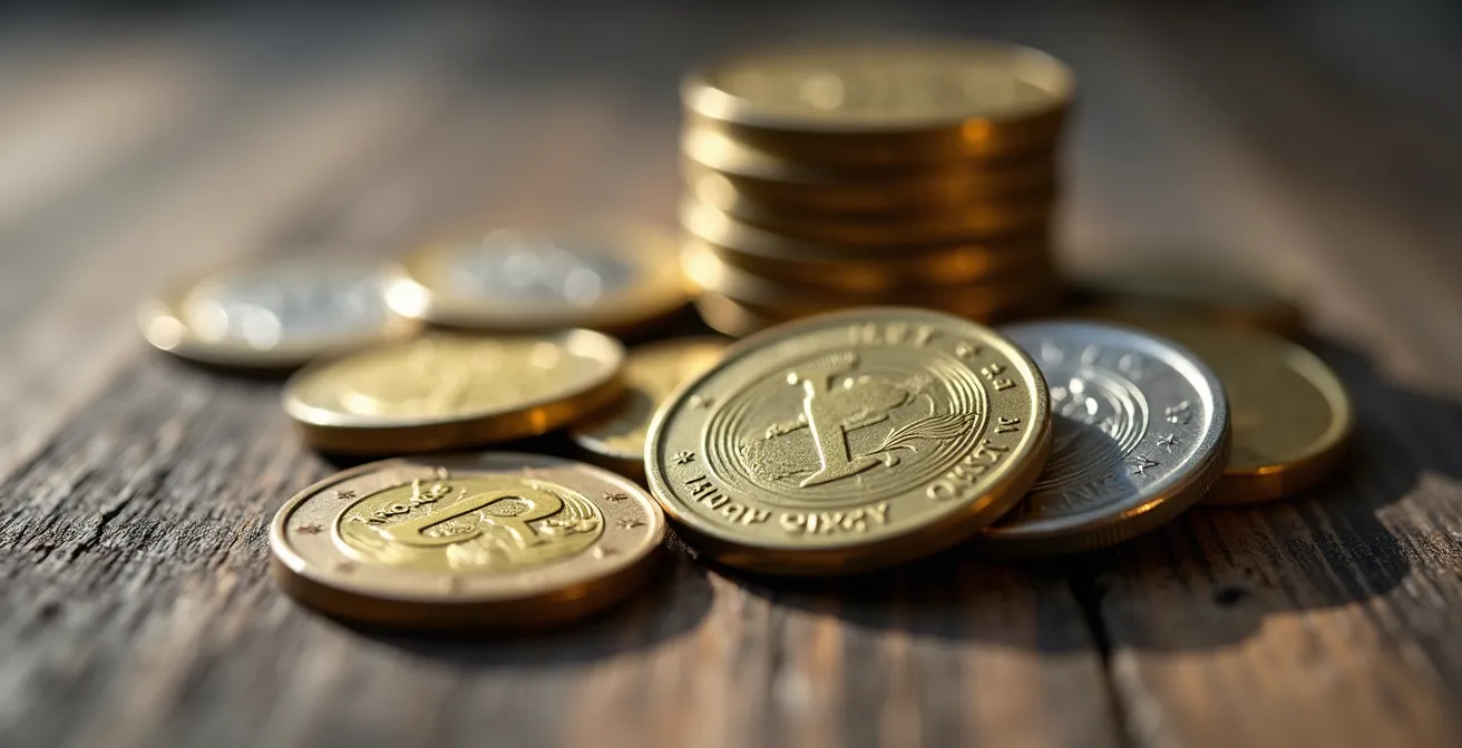 A close-up macro shot of British Pound and Euro coins, symbolising the difference in purchasing power and value for money.