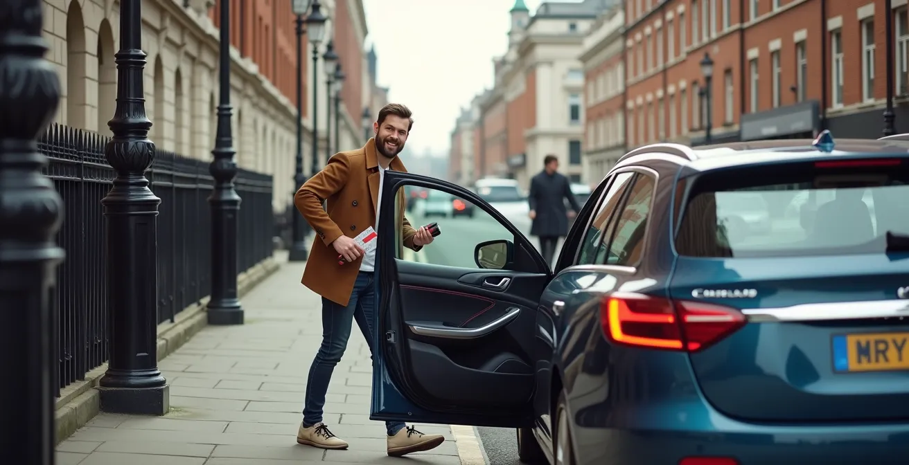 Dedicated car club parking bay in central London street with clear markings
