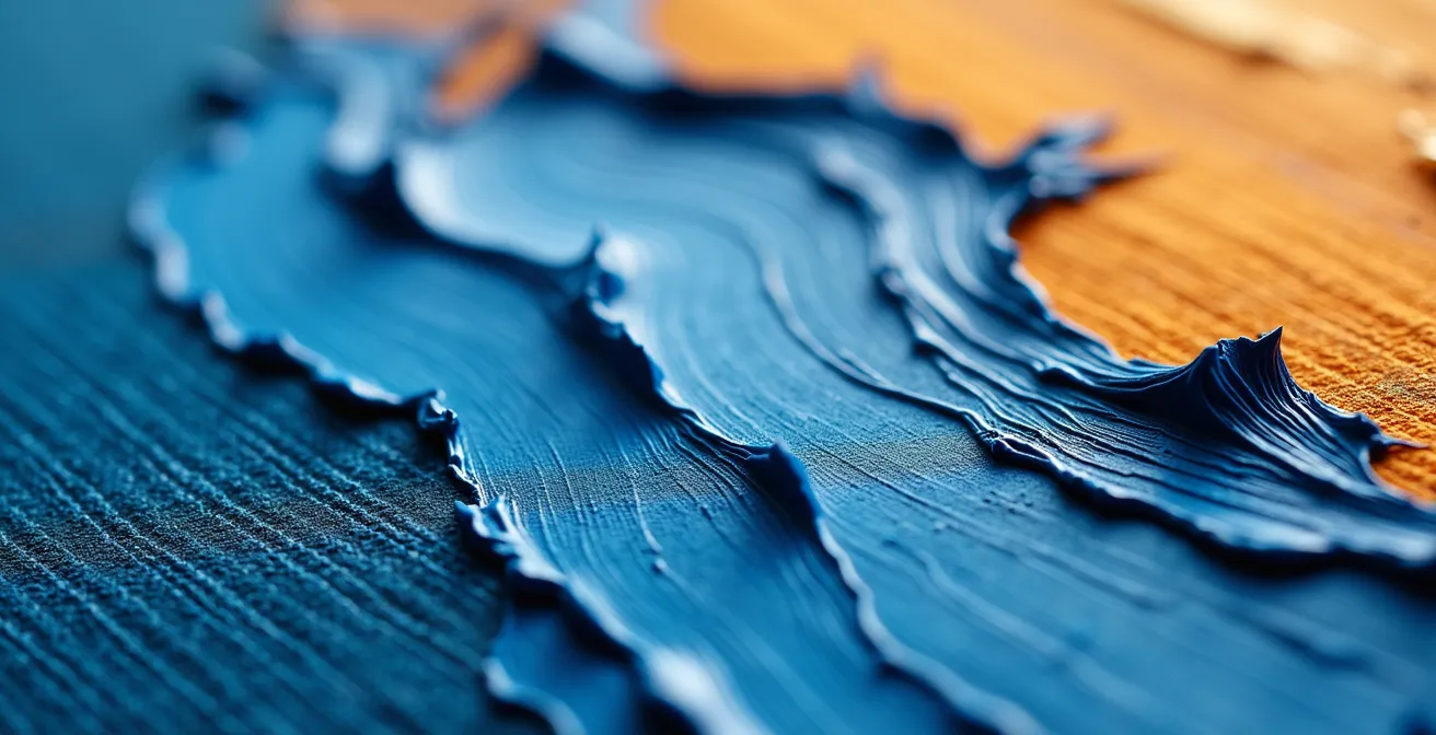 Extreme close-up of professional oil paint texture on high-quality Belgian linen canvas