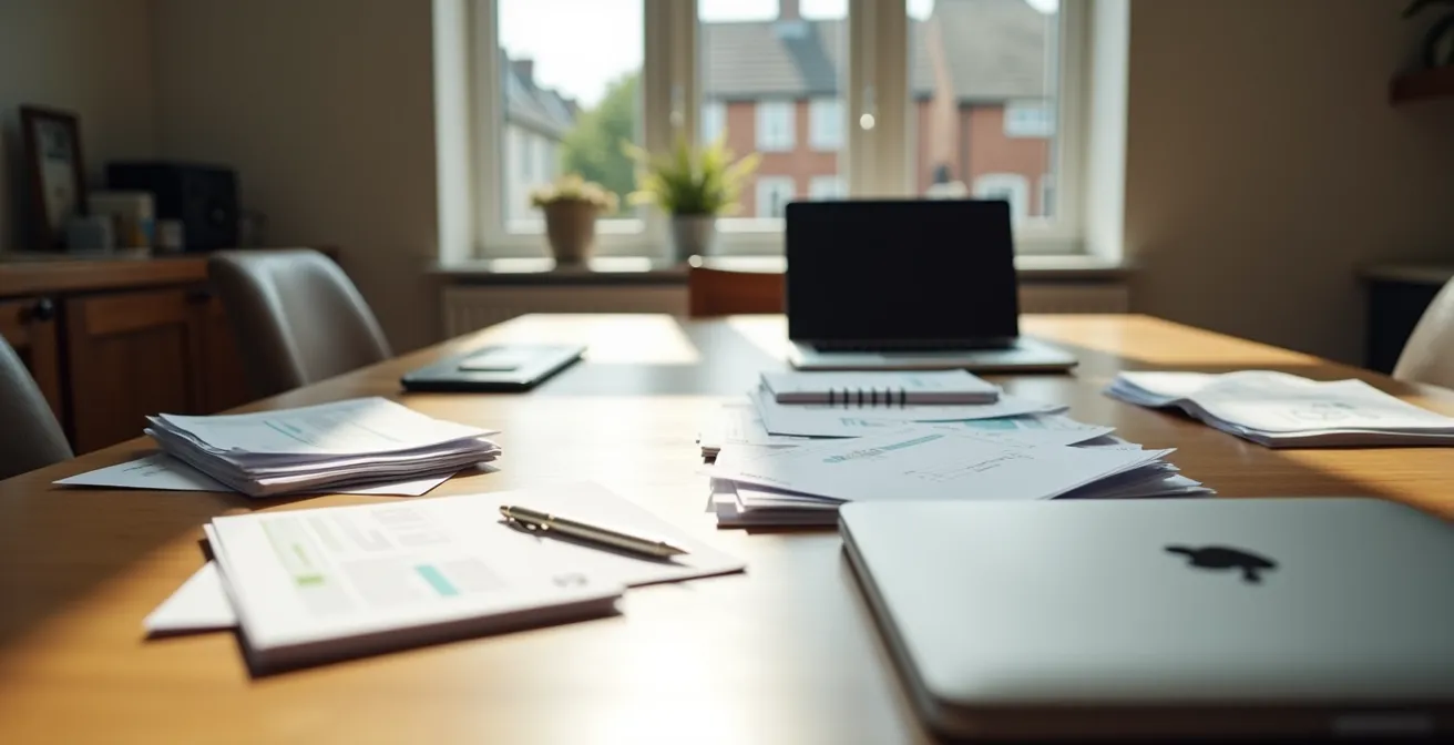 British household organizing bills and statements for financial review